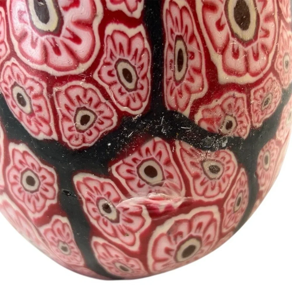 Vintage‎ Millefiori egg shaped candle pinkish red/black